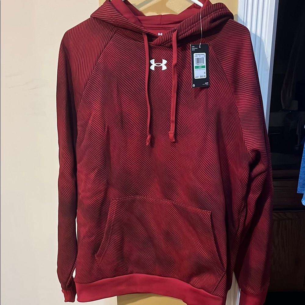 Under Armour Men's Striped Red Hoodie Size L NWT